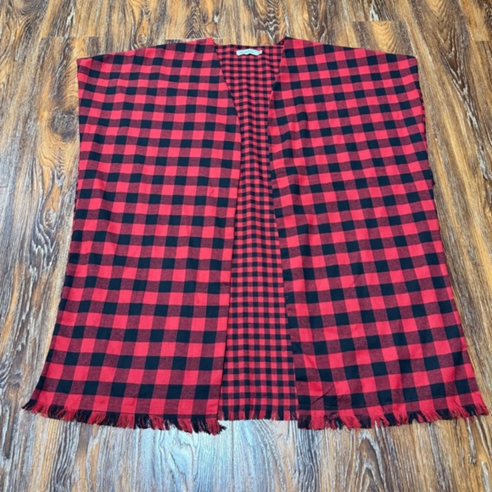 MISSLOOK Red & Black Buffalo Plaid Open Front Shawl Poncho Size 3XL Women’s Plus